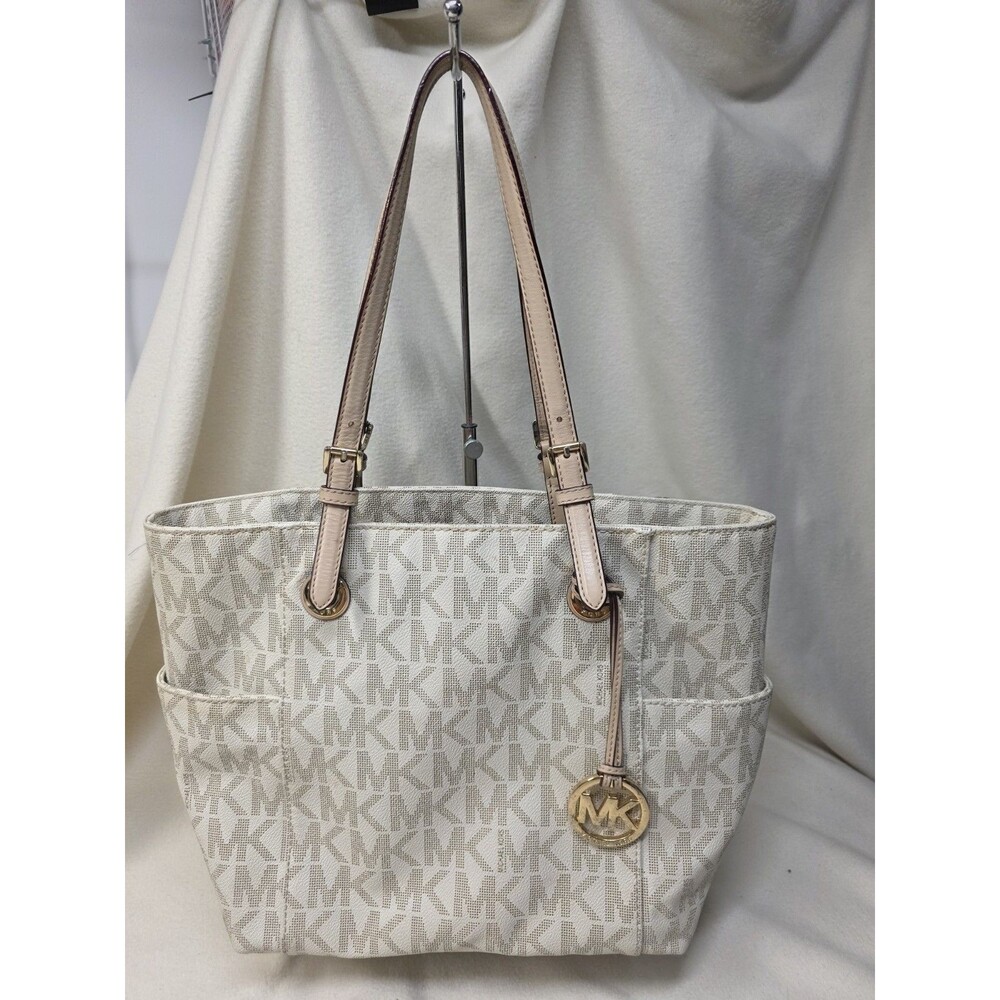 Michael Kors White Signature Coated Canvas JET SET Tote Large